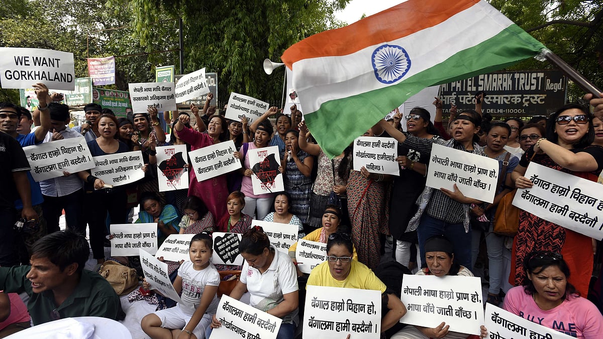 Protesters of the Gorkha Foundation in Darjeeling. (Photo Credit: Sonu MEhta/Hindustan Times via Getty Images)