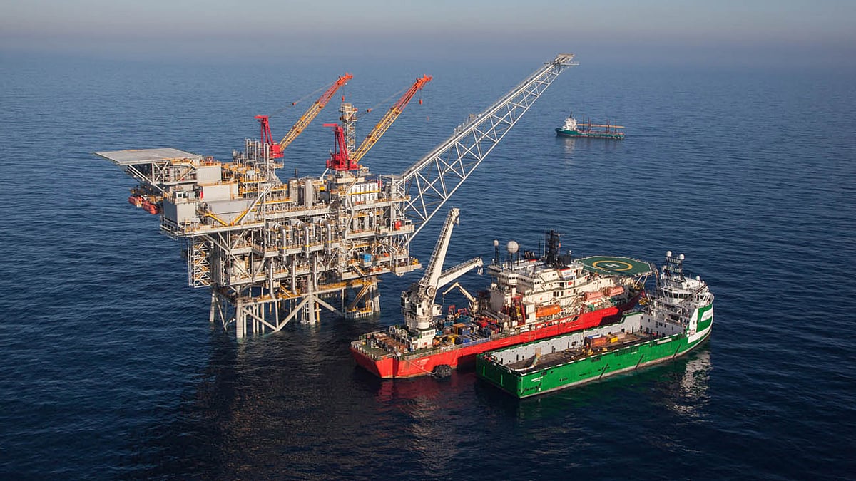 The Tamar drilling natural gas production platform is seen some 25 kilometers West of the Ashkelon shore  in Israel. (Albatross via Getty Images)