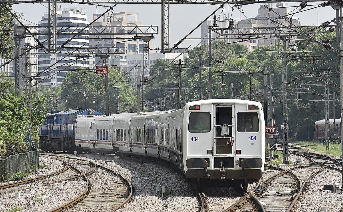 A high-speed Talgo train being undergoing trial run on the Delhi-Mumbai route. (Raj K Raj/Hindustan Times via Getty Images)