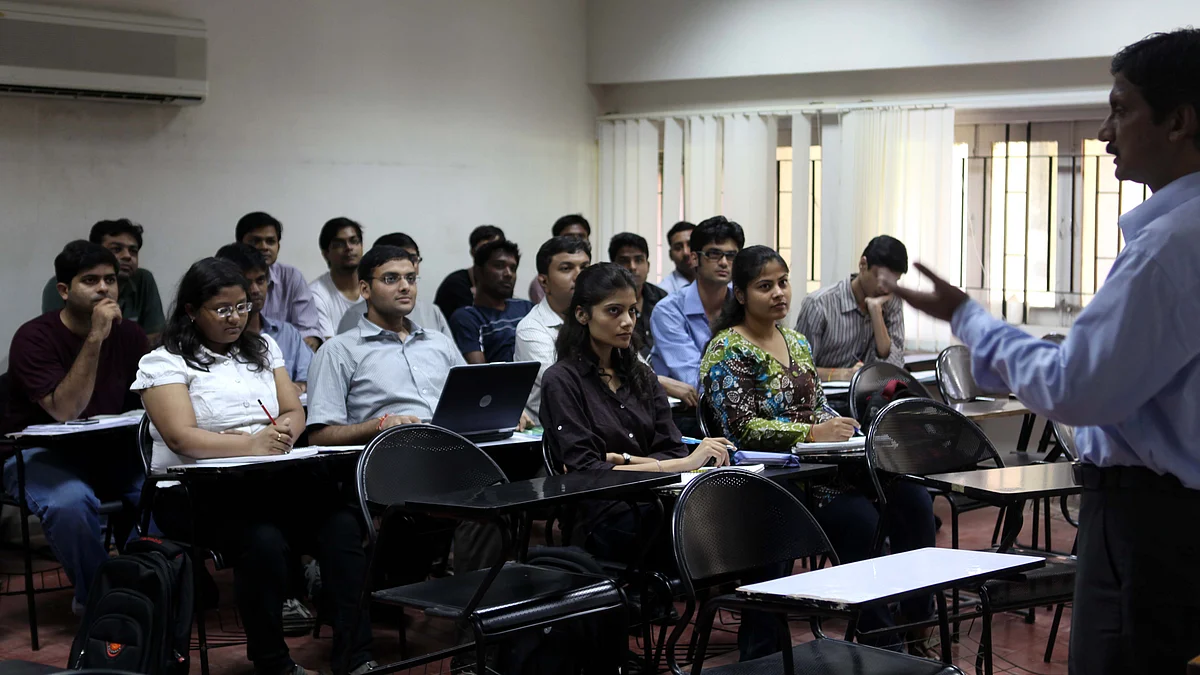 Students at the Institute of Industrial Engineering in Goregaon. (Sattish Bate/Hindustan Times via Getty Images)