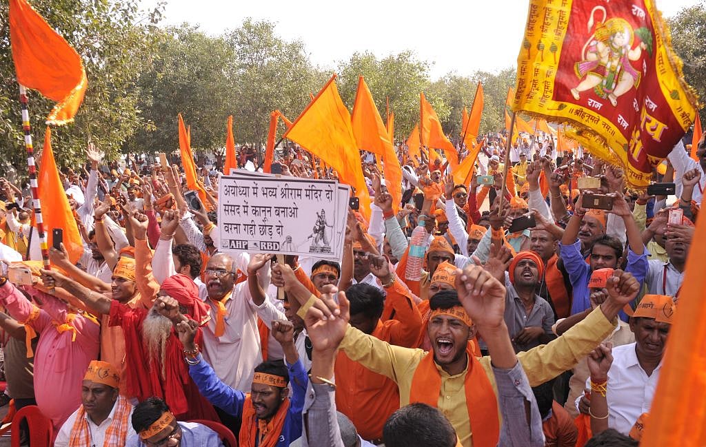 A procession demanding ordinance on the Ram Temple. (Deepak Gupta/Hindustan Times via Getty Images)