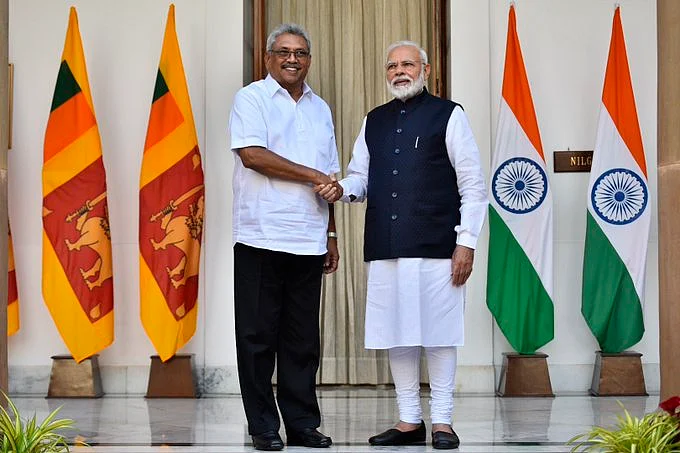 PM Modi with Sri Lankan President Rajpaksa (Pic Via Twitter)