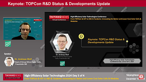 Dr. Andreas Wolf presenting TOPCon R&D status.