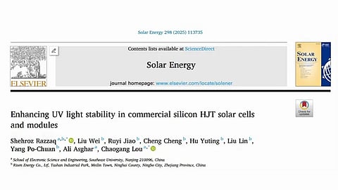 Risen Energy publishes breakthrough on UV stability of HJT cells