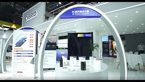 Cybrid's booth featuring BC module encapsulation materials.