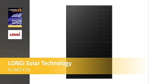 LONGi won The smarter E AWARD for its latest BC module, Hi-MO X10, at Intersolar Europe 2025. (Photo Credit: LONGi)