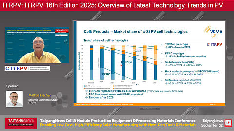 Markus Fischer presented ITRPV’s latest insights on PV technology developments and market projections at the TaiyangNews Virtual Conference. (Photo Credit: TaiyangNews)