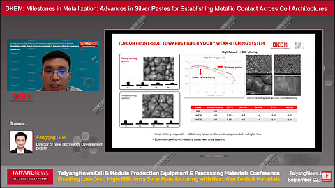 DKEM presented updates on metallization at the TaiyangNews conference, covering TOPCon and back-contact process challenges, as well as material developments. (Photo Credit: TaiyangNews)