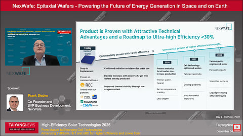 Frank Siebke from NexWafe explained how epitaxial gas-phase wafer growth could reduce process steps and material loss compared to mainstream Cz wafer manufacturing. (Photo Credit: TaiyangNews)