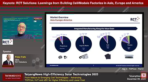 Peter Fath, CEO of RCT Solutions, outlined challenges and opportunities for solar manufacturing outside Asia during the TaiyangNews conference (Photo Credit: TaiyangNews).