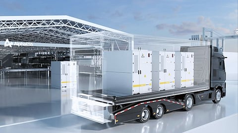 AlphaESS’s latest STORION series BESS, built in a cabinet, can be transported and handled on-site more easily than a 40-ft containerized system. (Photo Credit: AlphaESS) 