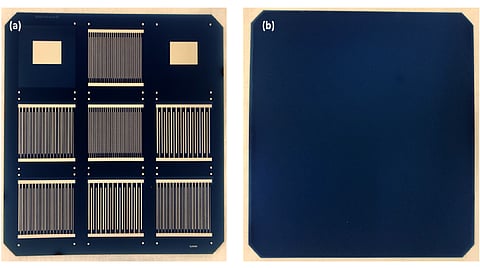 Rear and front views of the demonstrator BC cell fabricated using the lithography-free patterning route. 