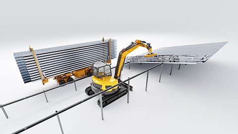 HeliomatiX combines a mobile assembly unit, autonomous transport vehicles, and a robotic mounting system to automate module installation in utility-scale solar projects. 