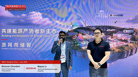 Boyce Li of GoodWe explained the company's integrated energy ecosystem strategy during SNEC 2026 in Shanghai. (Photo Credit: TaiyangNews)