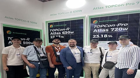 Eco Green Energy showcased its Atlas-R TOPCon and Atlas-Pro TOPCon bifacial module series at Intersolar Europe 2026, covering rooftop, C&I, and utility-scale applications. (Image Credit: Eco Green Energy)