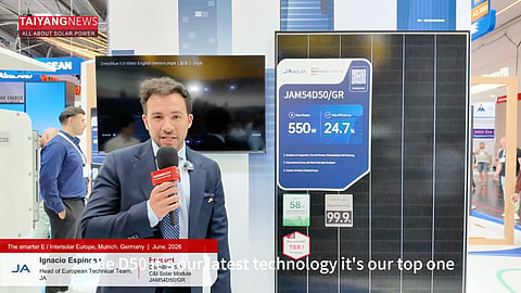 Speaking with TaiyangNews, Ignacio Espinosa, Head of the European Technical Team at JA, highlighted the company’s latest portfolio at Intersolar Europe 2026. 