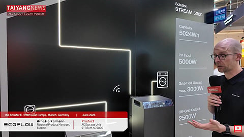 EcoFlow showcased the Stream 3000, Stream 5000, Stream AC 5000, and the new Stream Gateway at Intersolar Europe 2026. (Photo Credit: TaiyangNews)