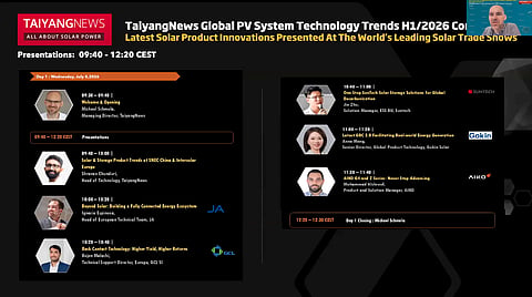 Michael Schmela, Managing Director of TaiyangNews, speaking at the Global PV System Technology Trends H1/2026 Virtual Conference. 