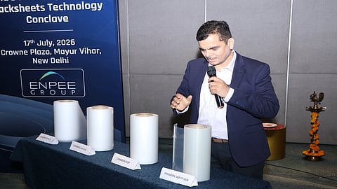Rajesh Singh, CEO of the Encapsulants & Backsheets business at RenewSys, presents the company’s PV materials at Anusandhan 2026. 
 