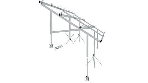 TreeSystem's anchored mounting structures for carports and ground-mounted PV applications on display at Intersolar Europe 2026. (Image Credit: TreeSystem)