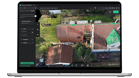 Airteam’s drone-based workflow captures building data and converts it into a 3D model for PV planning. (Image Credit: Airteam)