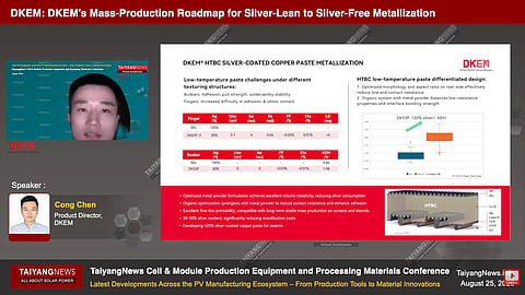 DKEM’s silver-coated copper paste is used in low-silver metallization processes for PV cells. (Image Credit: TaiyangNews)