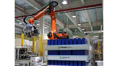 Pylontech’s 588 Ah and 601 Ah LFP cells roll off the production line at its Hefei plant. 