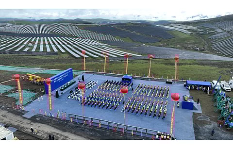 Pictured is the inauguration ceremony of 1 GW Kela Solar PV Plant at Lianghekou Hydropower Station in China. (Photo Credit: Yalong River Basic Hydropower Development Co Ltd)