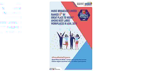 Music Broadcast Limited Ranked 6th by Great Place to Work® among Best Large Workplaces in Asia, 2019