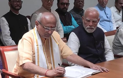 C.P. Radhakrishnan, contesting for the post of Vice President on behalf of the National Democratic Alliance, filed his nomination today
