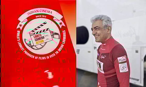 Indian Cinema Logo in Actor Ajith Kumar Car Racing Suit