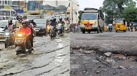  few days of rain, the roads in Chennai have become potholed