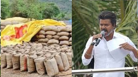 TVK Vijay Criticized DMK Government on Paddy Bags Damaged in Rain