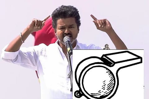 Election Commission has allocated whistle symbol for TVK Tamilaga Vettri Kazhagam to contest in Puducherry Election 2026
