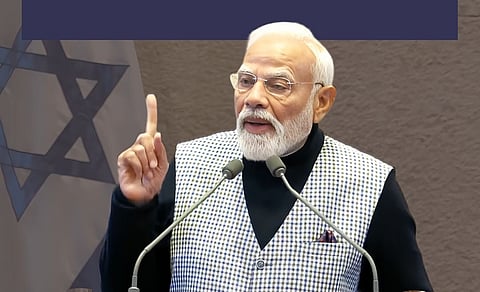The Prime  minister modi, state visit to Israel, delivered speech in the Israeli parliament.