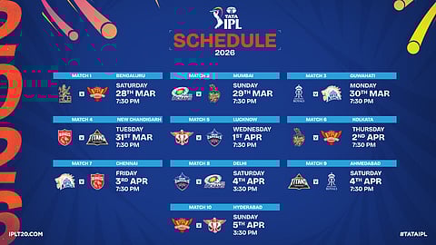 IPL 2026 Schedule Announcement for the first T20 matches of TATA IPL 2026, to be played from March 28 to April 12, 2026