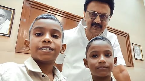 Chief Minister MK Stalin met Instagram social media celebrities brothers Deva and Jeeva at his office 