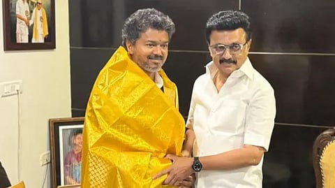 Vijay, Udhayanidhi welcome Stalin at Stalin's residence
