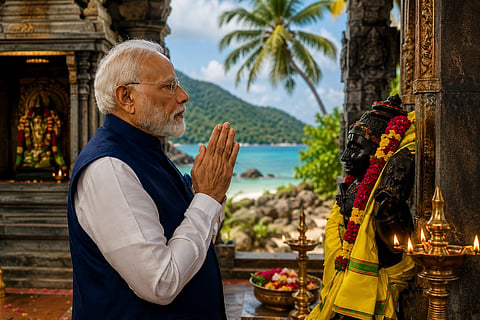 Prime Minister Modi, who is visiting the Seychelles, offered prayers at the local Vinayagar temple.