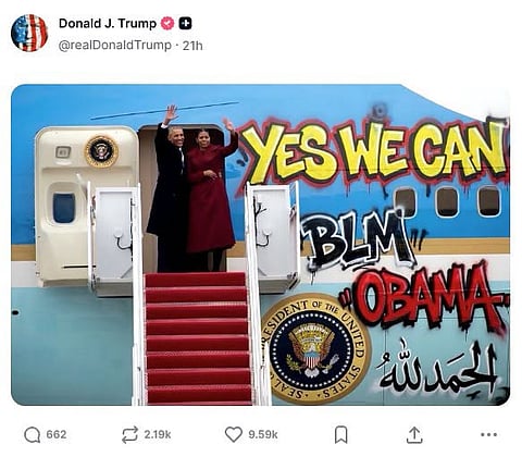 Fake photo targeting Obama; President Trump's post sparks controversy.
