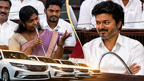 CM Vijay's announcement vehicles provided to MLAs, TVK MLA Sindhu singing MGR song