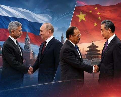 India Engages China and Russia Simultaneously: Doval Meets Wang Yi, Jaishankar Holds Talks with Putin