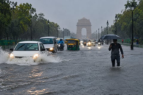 Heavy rain fall in capital delhi transportation and normal life of people has been affected.