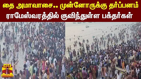 தை அமாவாசை..முன்னோருக்கு தர்ப்பனம் - ராமேஸ்வரத்தில் குவிந்துள்ள பக்தர்கள்