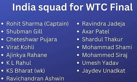ஐசிசி டெஸ்ட் சாம்பியன்ஷிப் இறுதி போட்டிக்கான இந்திய அணி அறிவிப்பு