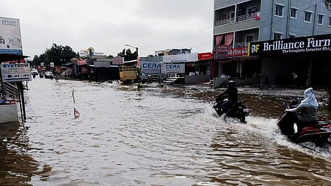 A few hours of torrential rains had caused the Lohegaon Wagholi road to submerge under knee-deep water.
