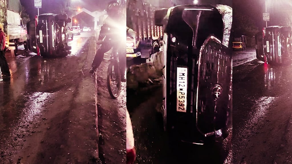 Shankarsheth Road Car Overturns in LateNight Accident near Dhobi Ghat