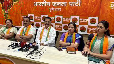 Vishal Dhanwade, Balasaheb Oswal, Sangeeta Thosar, Pallavi Jawale, and Prachi Alhat—officially joined the BJP on Tuesday (January 7).