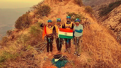 Pune Mountaineers Successfully Scale Bhairavgad’s Challenging Front Wall
