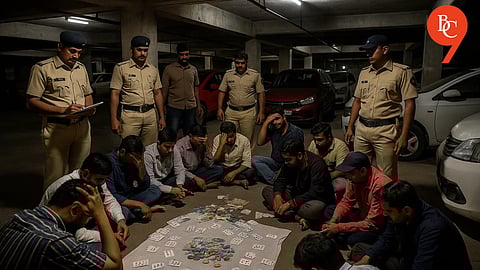 Gambling Den Busted at PMC Parking Lot in Narayan Peth, 33 Booked